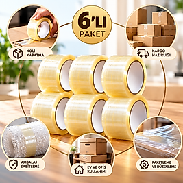 Bant Hotmelt Yüksek Kalite Koli Bandı 45mm X 100 Metre Şeffaf (6'LI PAKET)