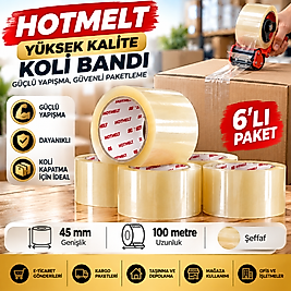 Bant Hotmelt Yüksek Kalite Koli Bandı 45mm X 100 Metre Şeffaf (6'LI PAKET)